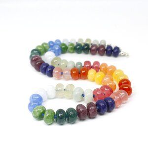 17" Inch Handmade Rainbow-Colored Hand Knotted Gemstone Necklace